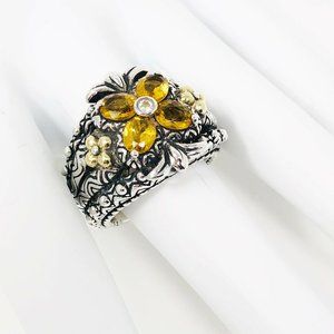 Barbara Bixby Sterling Silver 18K Gold Citrine Flower Ring Size 6